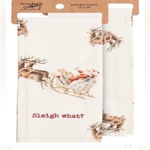 Primitives by Kathy & Annie “Sleigh What?” Kitchen Towel Christmas Handtowel NWT